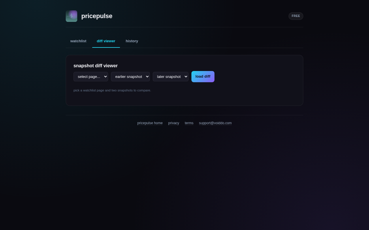 pricepulse diff viewer showing line-by-line pricing page changes