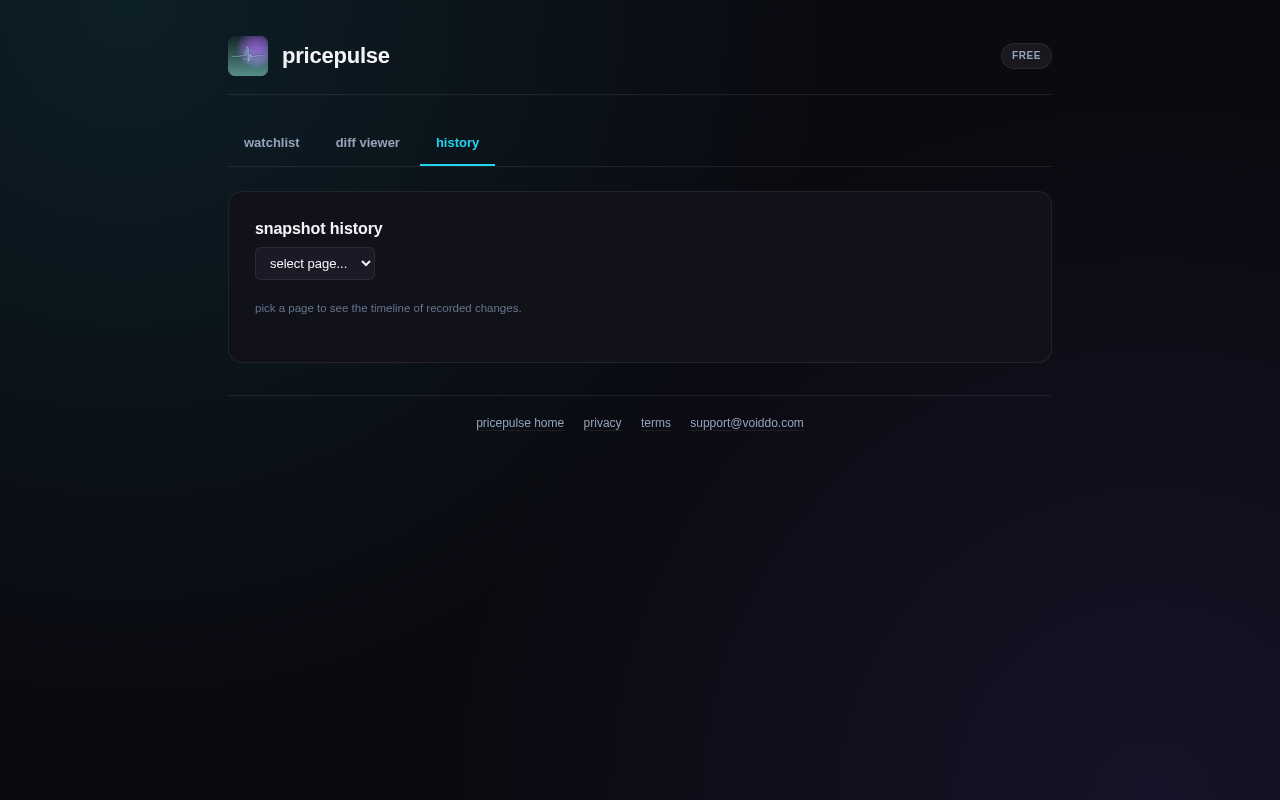 pricepulse history chart showing page change timeline